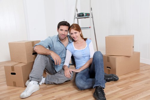 Wardrobe and storage boxes arranged for a local move in Haringey